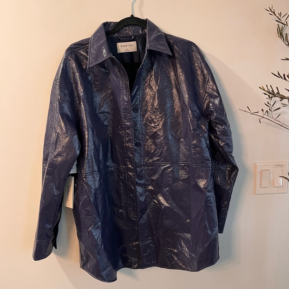 BABATON Shiny Purple Faux Leather Jacket - Size M NWT